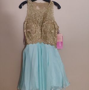 Light Aqua and Champagne Cocktail Dress